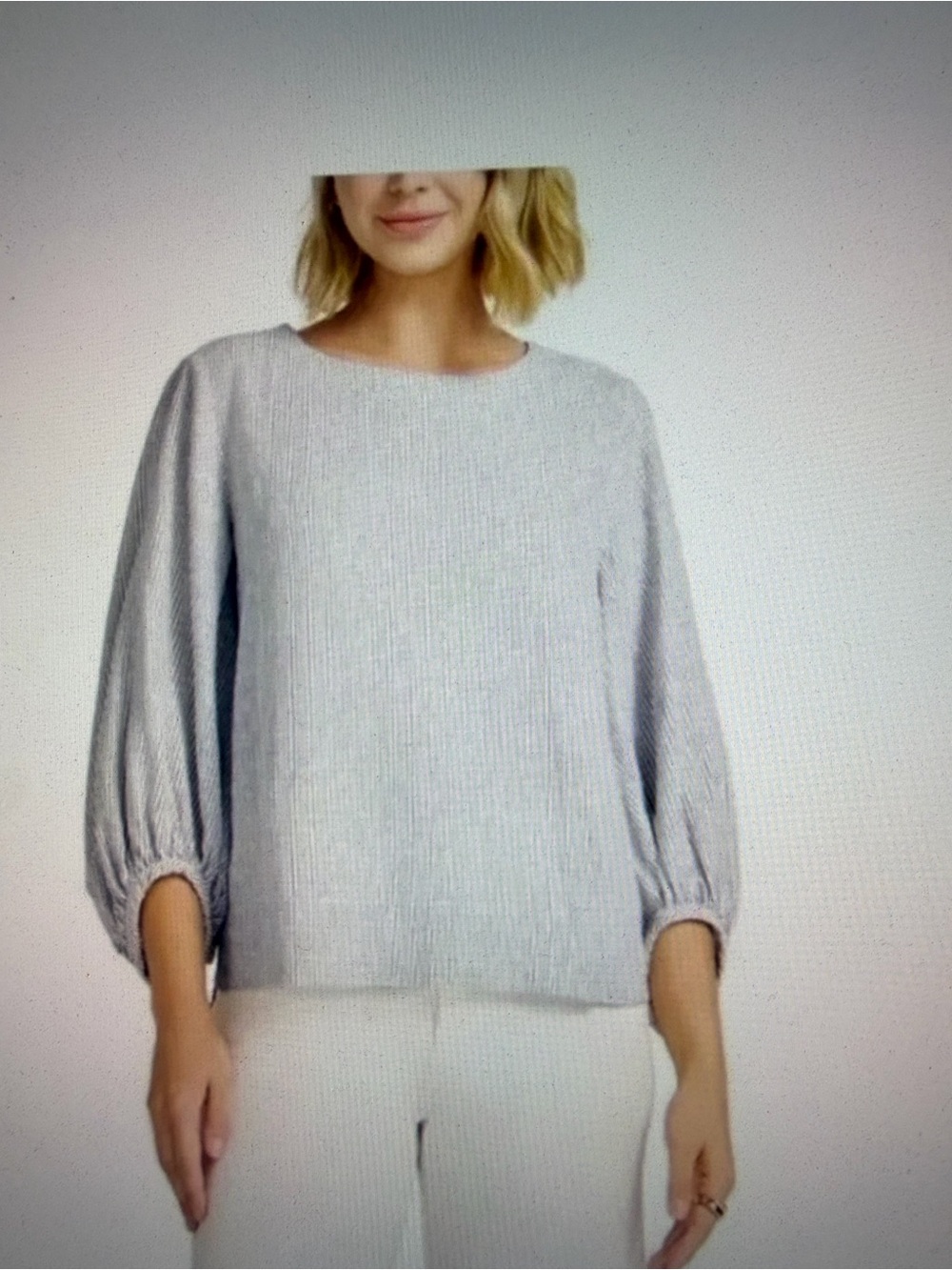 MATTY WOMEN'S Striped Balloon-Sleeve Women’s Top in Light Blue and White